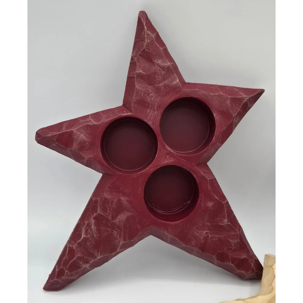 PartyLite Primitive Star Tealight Candle Holder S/3 Red White Blue Rare Retired
